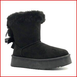 Women's Platform Snow Boots with Faux Fur Lining and Butterfly Bow Accent